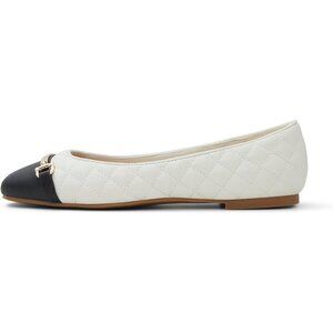 Aldo Womens White Black Synthetic Closed Square Toe Low Wedge Heel Ballet Flat